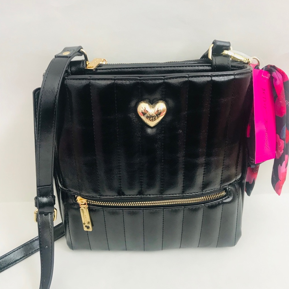 NWT Betsey Johnson Black Quilted Crossbody Purse